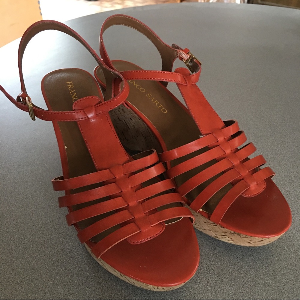 Franco Sarto Orange Cork-Wedge Heels Women’s Size 8.5M